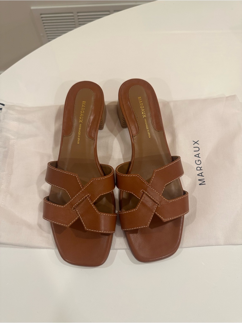 NWT Margaux MX35 Heeled Sandal Brown (Saddle Calf)